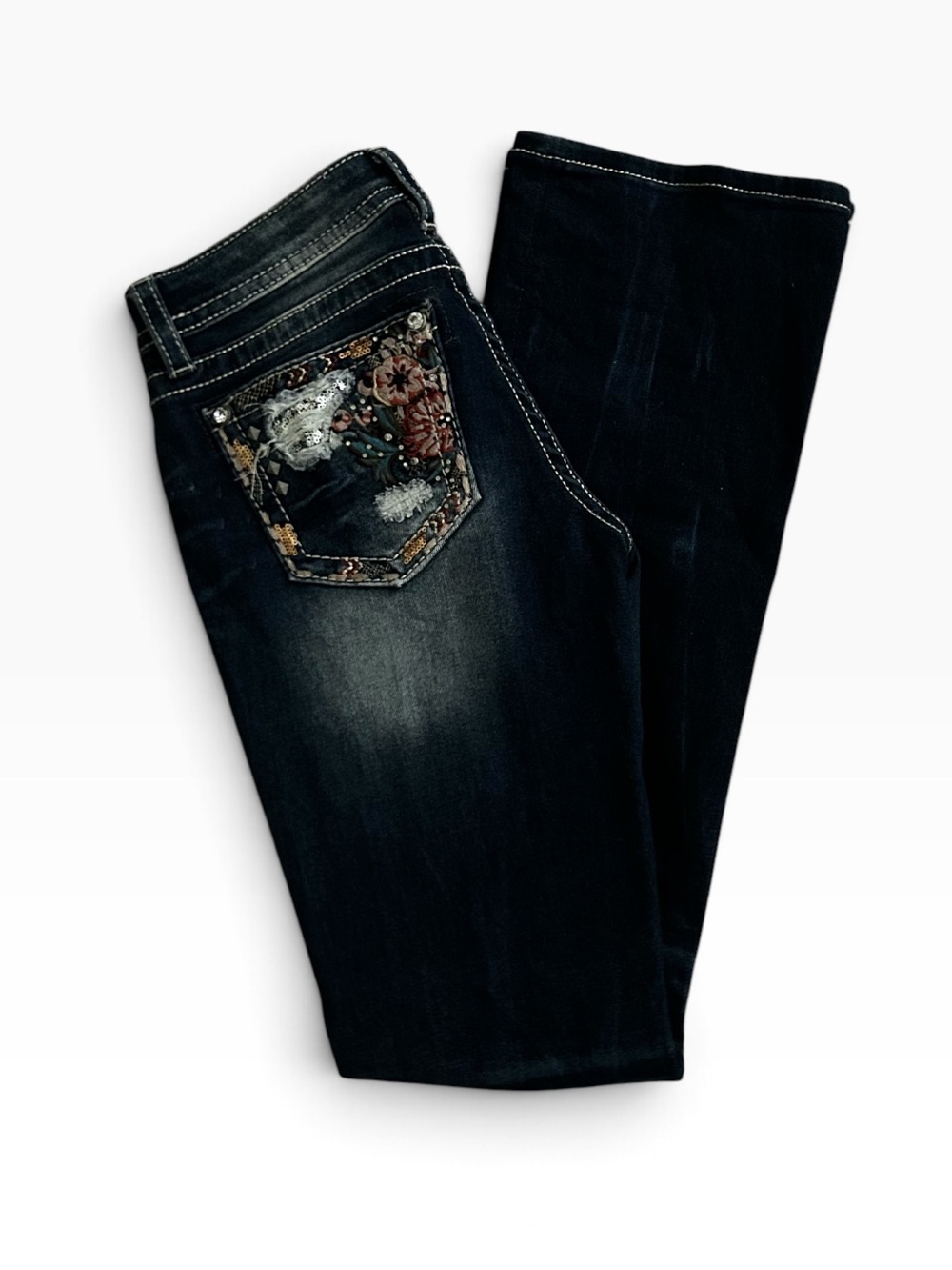 Miss Me Embellished Chloe Bootcut Jeans Dark Wash Rhinestone Y2K Size 27